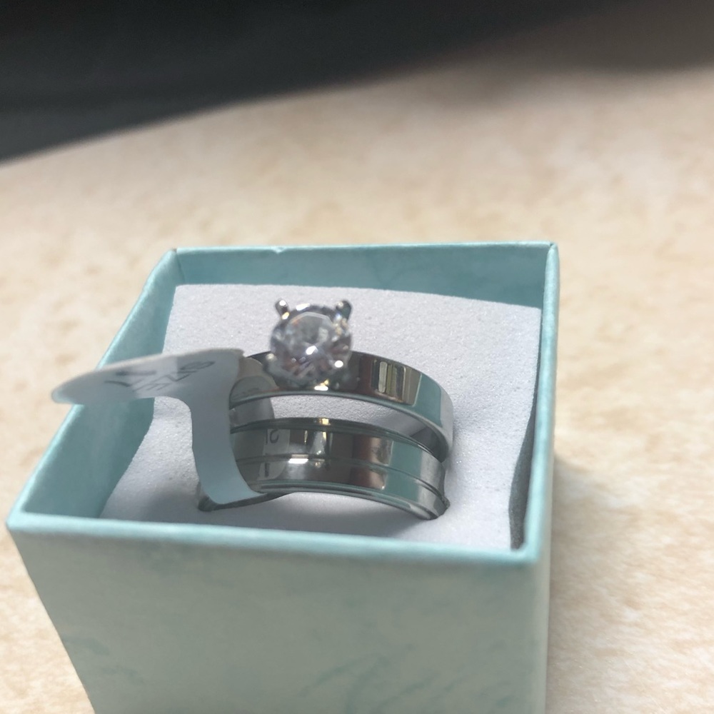 💟3/$22 Bridal stainless steel. Cubic Zirconia engagement and wedding ring set.